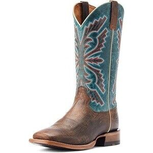 Ariat Western Cowboy Square Toe Sting Distressed Boots Brown/Antique Teal 9.5 EE